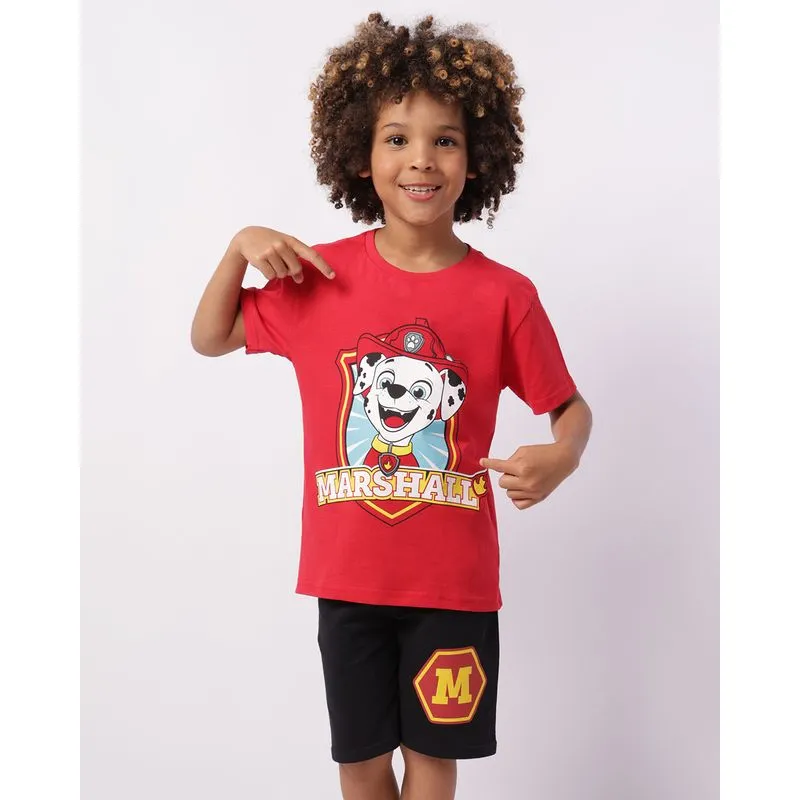 Conjunto Infantil Curto Algodão Patrulha Canina Marshall Vermelho 4