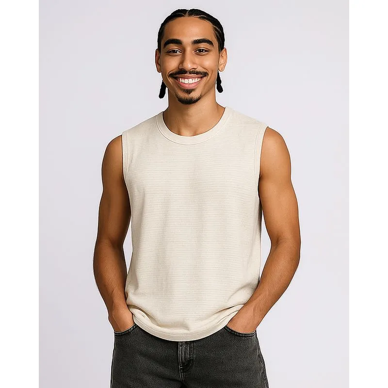 Regata Masculina Linho Botonê Texturizada Off White GG