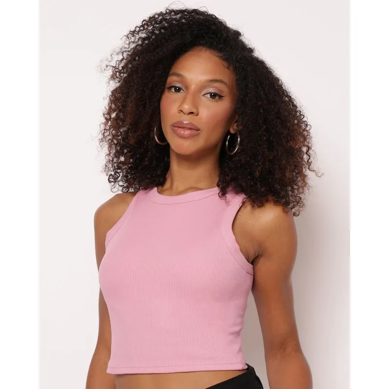 Regata Cropped Feminina Canelada com Bojo Rosa GG