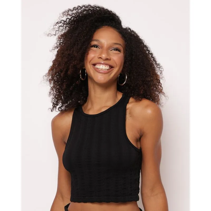 Regata Feminina Cropped Sem Costura Texturizada Preto G