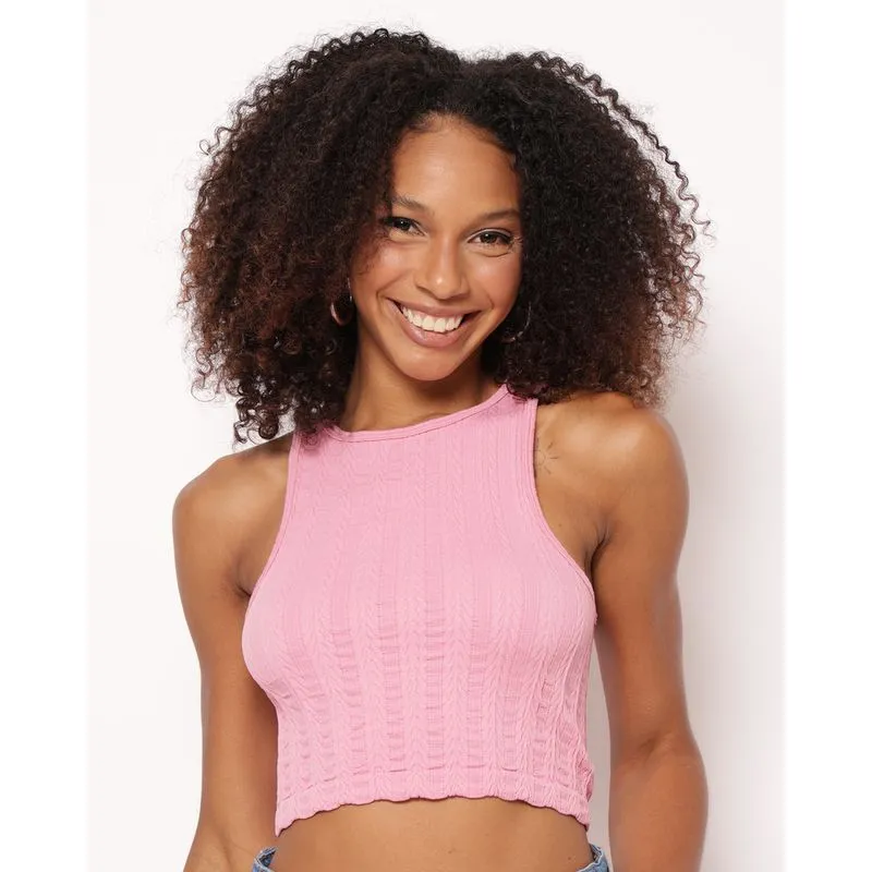 Regata Feminina Cropped Texturizada Rosa P