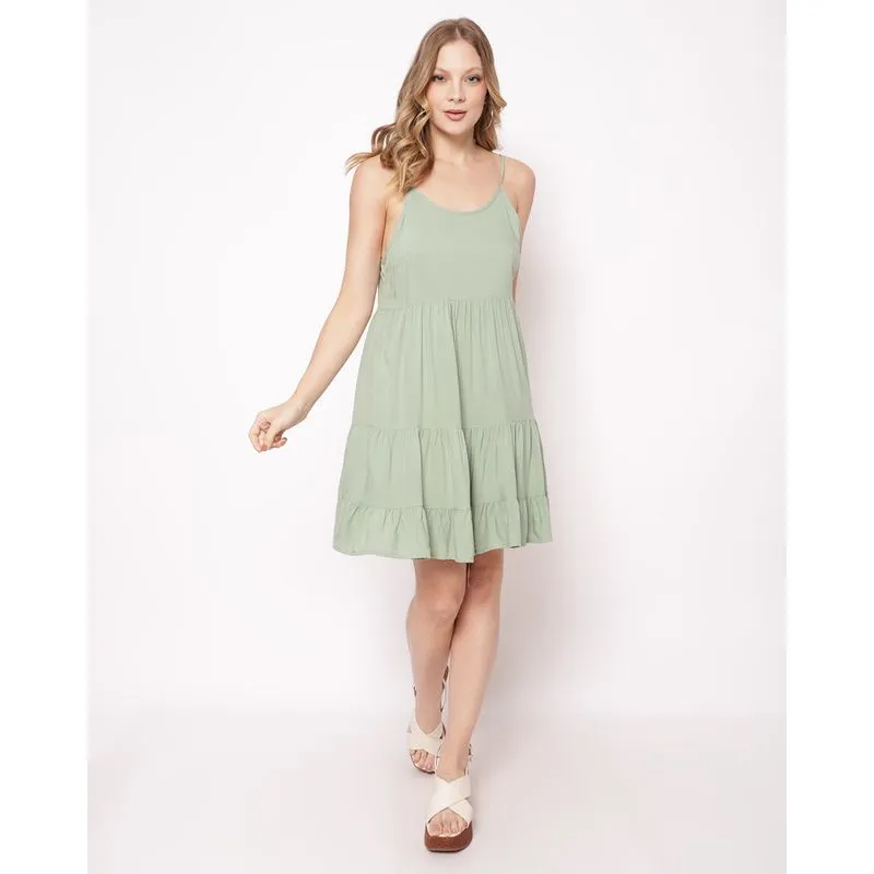 Vestido Feminino Curto Viscose Camadas Verde G