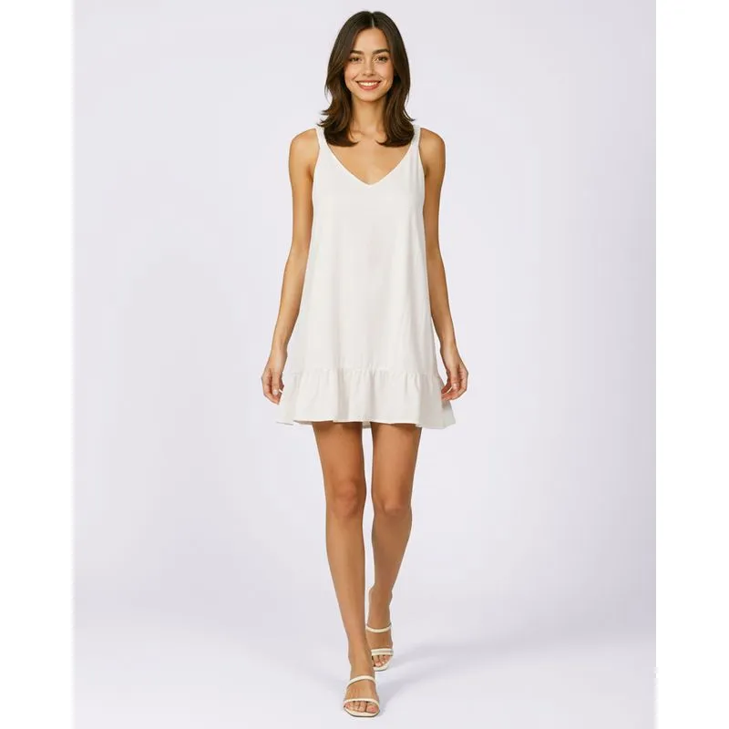 Vestido Feminino Linho Midi Babado Off White G