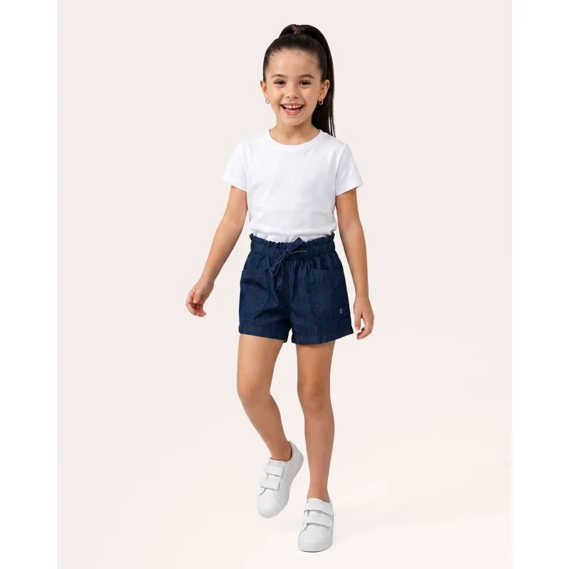 Short Jeans Infantil Paper Bag com Bolsos Azul 6