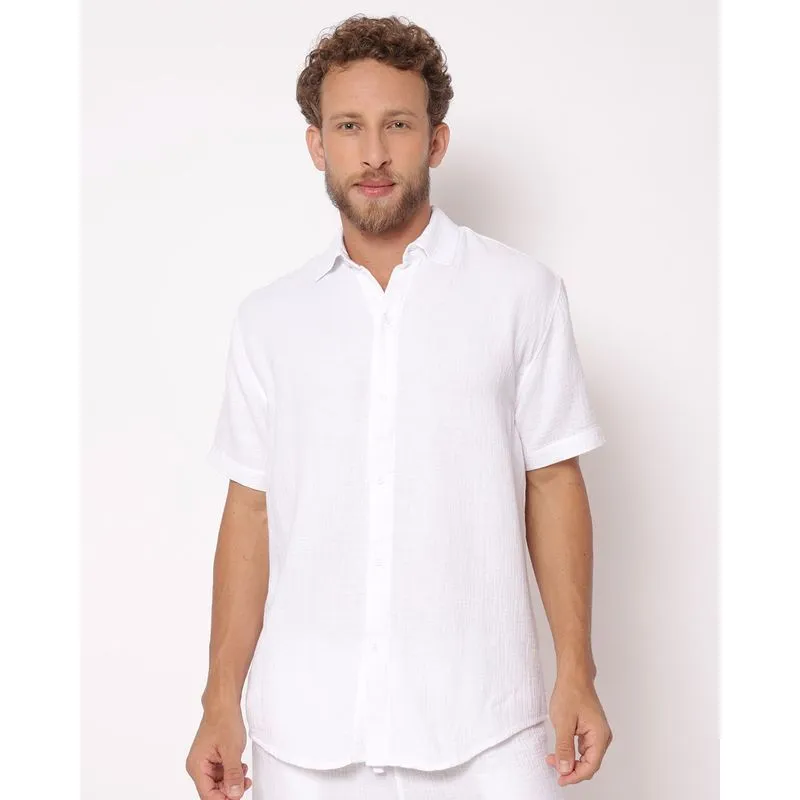 Camisa Masculina Algodão Texturizada Manga Curta Branca M