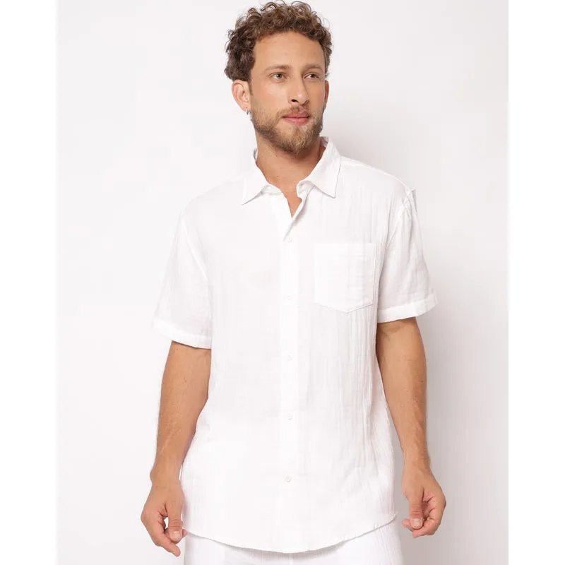 Bata Masculina Algodão Texturizada Branco P