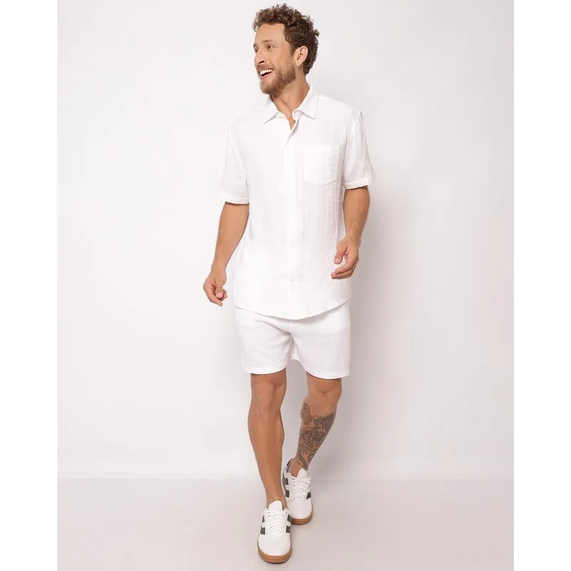 Bermuda Masculina Reta Algodão Texturizada com Bolsos Branca P