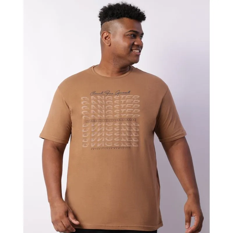 Camiseta Plus Size Masculina Gangster Manga Curta Marrom G2
