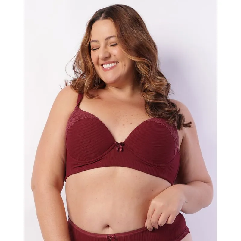 Sutiã Plus Size Feminino com Base e Bojo Renda Vinho 52
