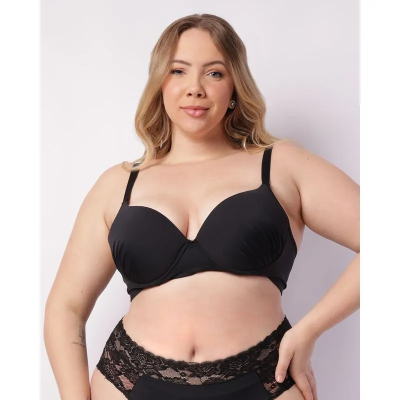 Sutiã Plus Size Feminino com Base e Bojo Drapeado Preto 48