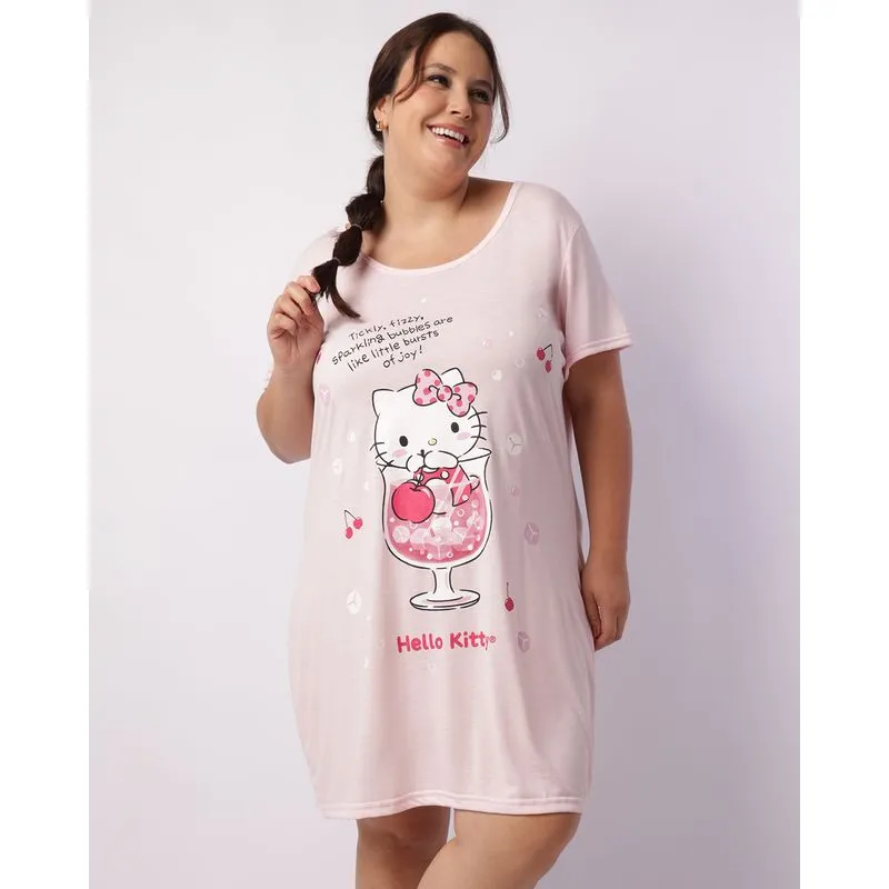 Camisola Plus Size Feminina Curta Hello Kitty Rosa 48