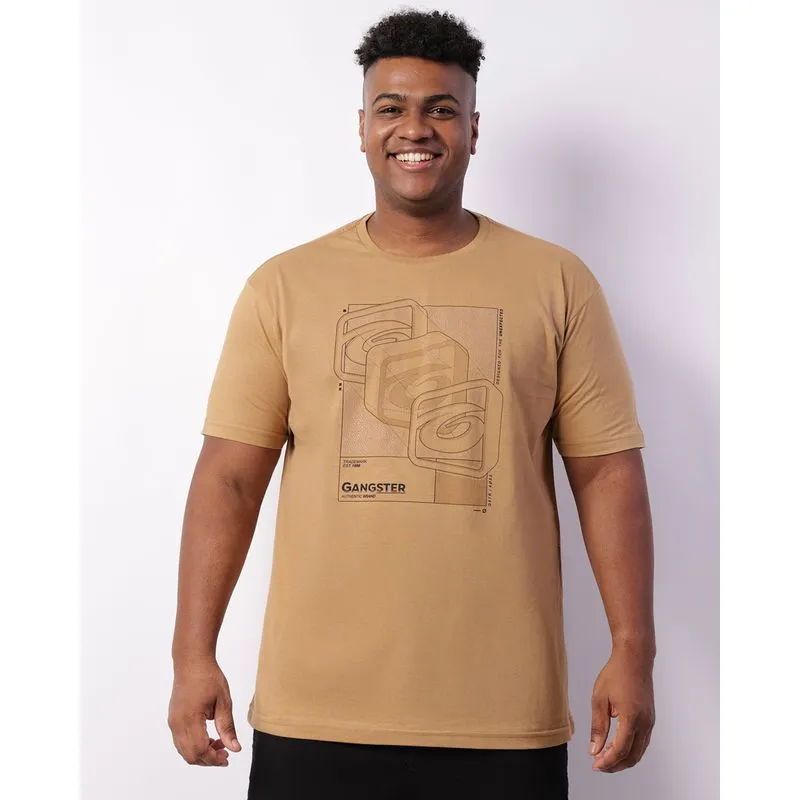 Camiseta Plus Size Masculina Gangster Manga Curta Marrom G3