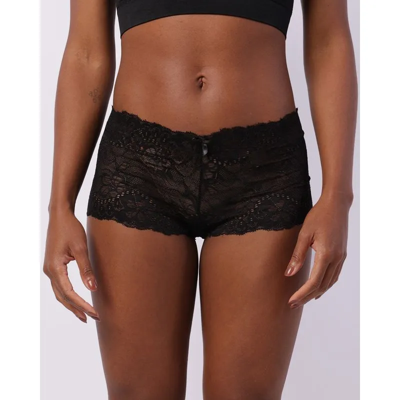 Calcinha Feminina Caleçon Renda com Lacinho Preta GG