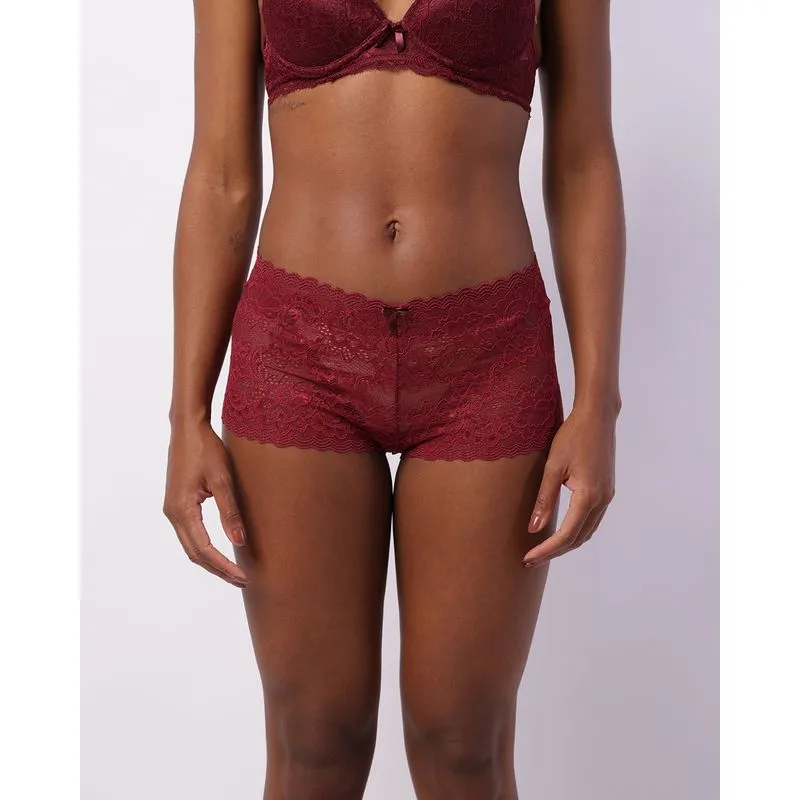 Calcinha Feminina Caleçon Renda com Lacinho Vinho P