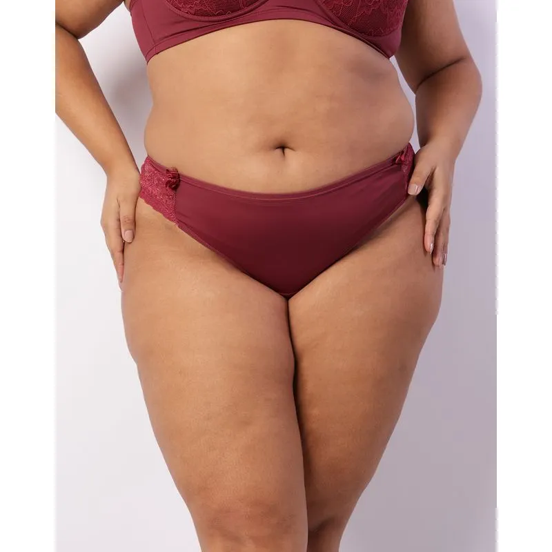 Calcinha Plus Size Feminina Fio Dental Com Renda Vinho 50