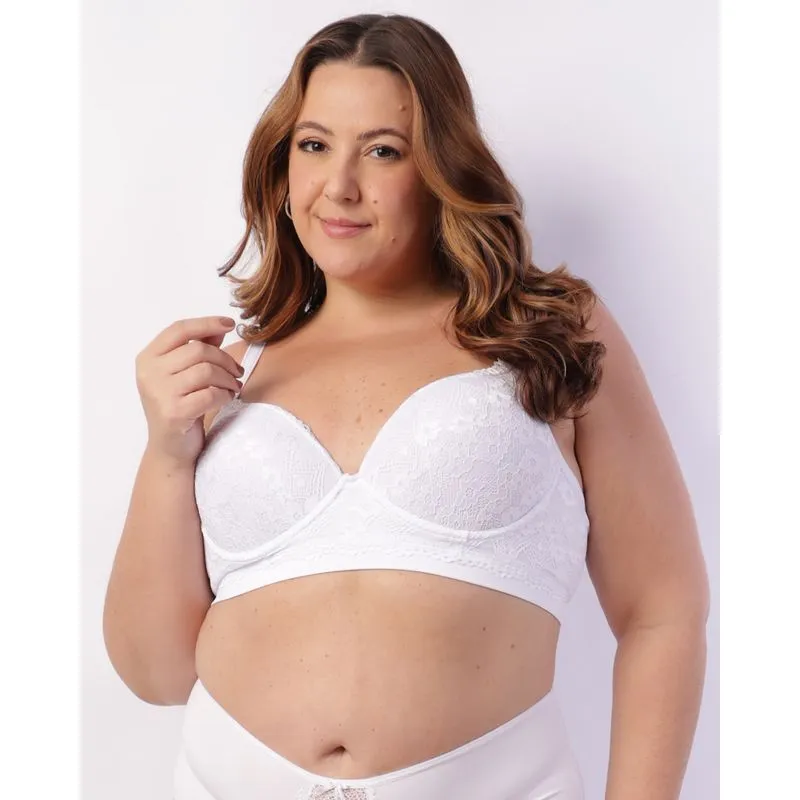 Sutiã Plus Size Feminino com Base e Bojo Renda Branco 50