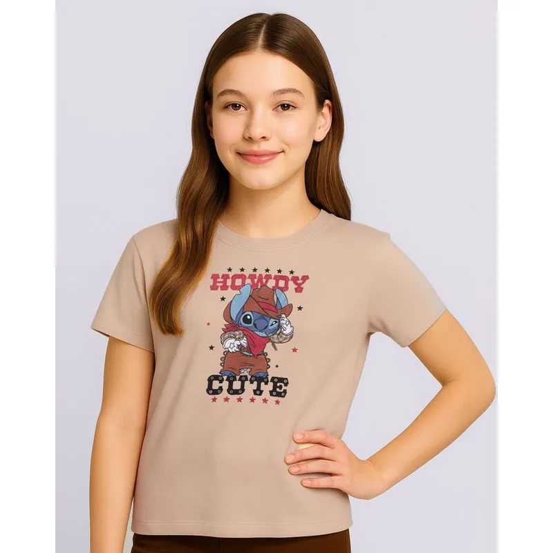 Camiseta Juvenil Disney Stitch Manga Curta Bege 12