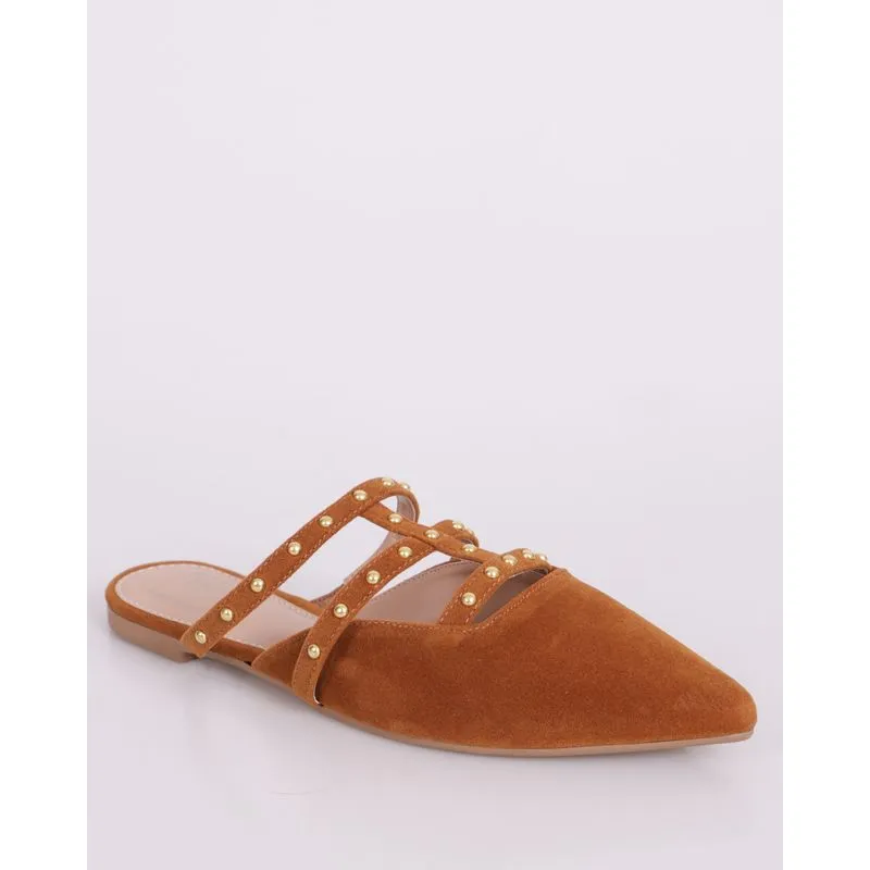 Mule Feminina Donatta com Tachas Bico Fino Bege 34