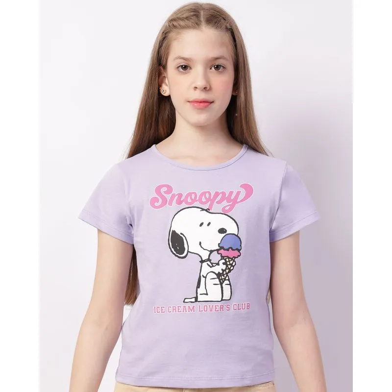 Camiseta Juvenil Snoopy Manga Curta Lilás 12