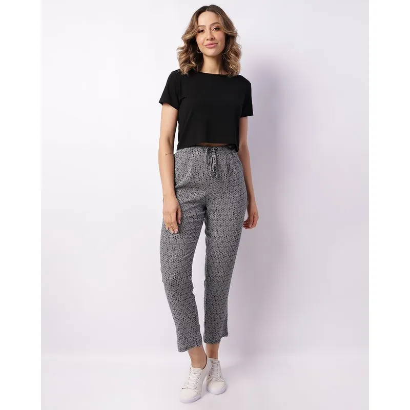 Calça Feminina Berry & Co. Viscose Estampada Preta P