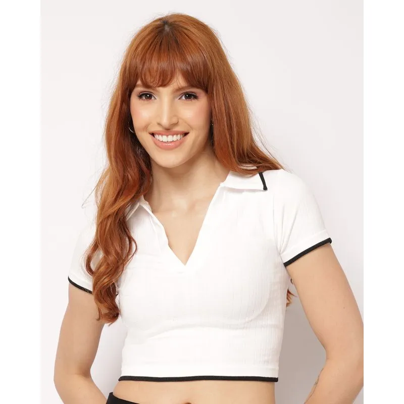 Blusa Polo Feminina Cropped Poliamida Branca P