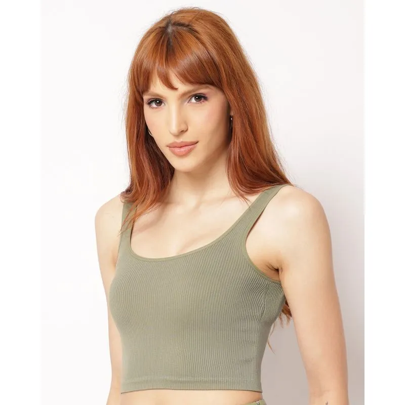 Regata Feminina Cropped Canelada sem Costura Verde G