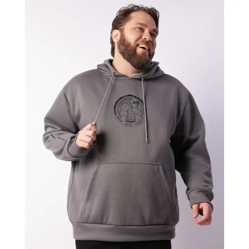 Blusão Moletom Plus Size Masculino Rick And Morty Capuz Cinza G1