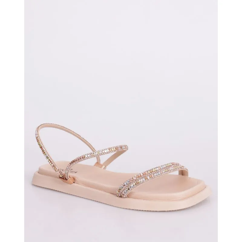 Sandália Rasteira Feminina Donatta com Strass Off White 36