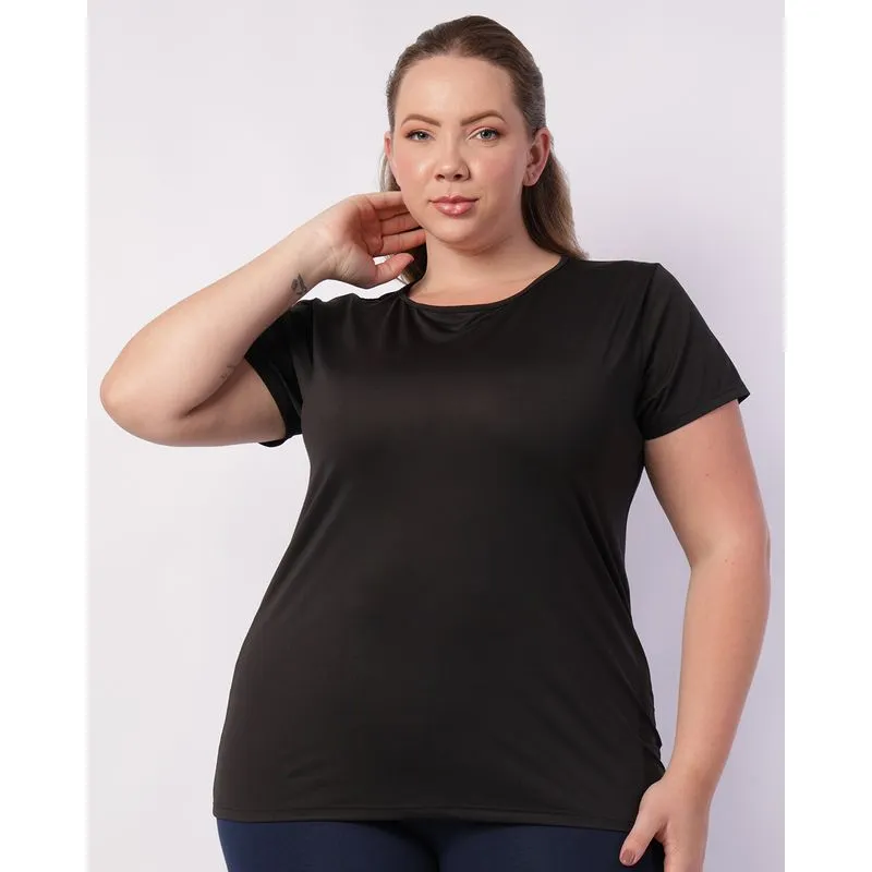 Camiseta Fitness Plus Size Feminina Fitter Furadinha Preta G1
