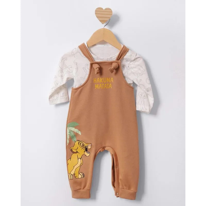 Conjunto Jardineira Bebê Disney O Rei Leão Moletinho Bege G
