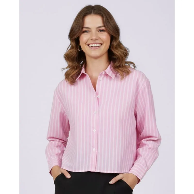 Camisa Feminina Cropped Listrada Manga Longa Rosa G