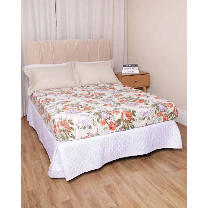 Lençol Casal Avulso Arte & Cazza Com Elástico Estampado Off White UN