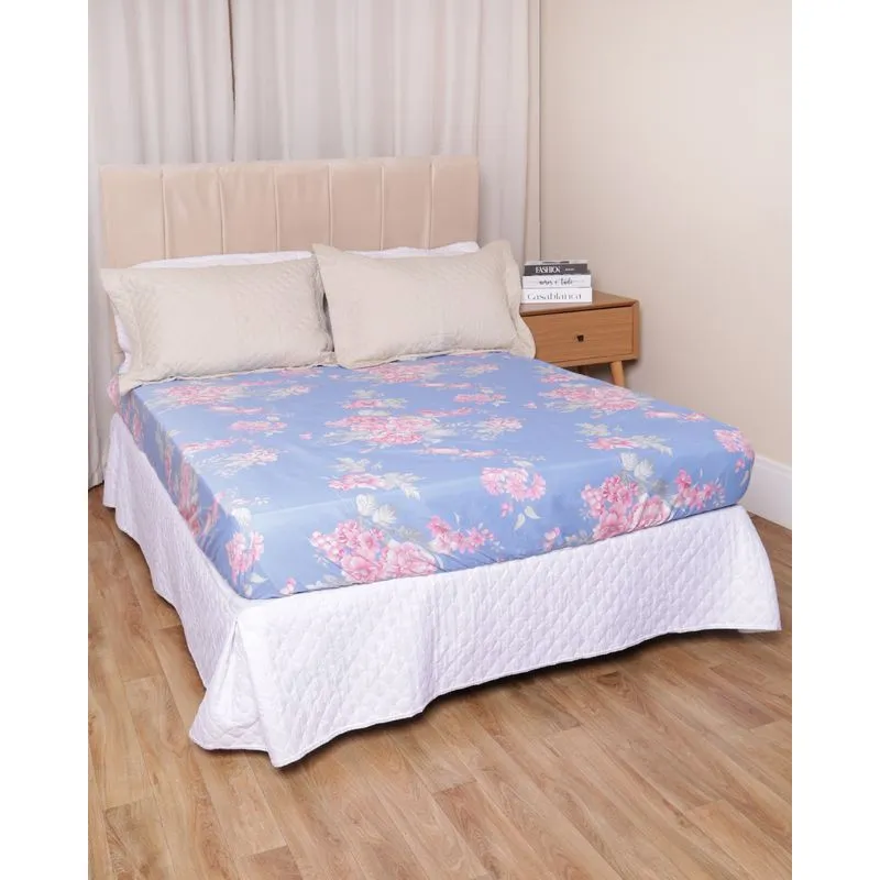 Lençol Casal Avulso Arte & Cazza Com Elástico Estampa Floral Azul UN