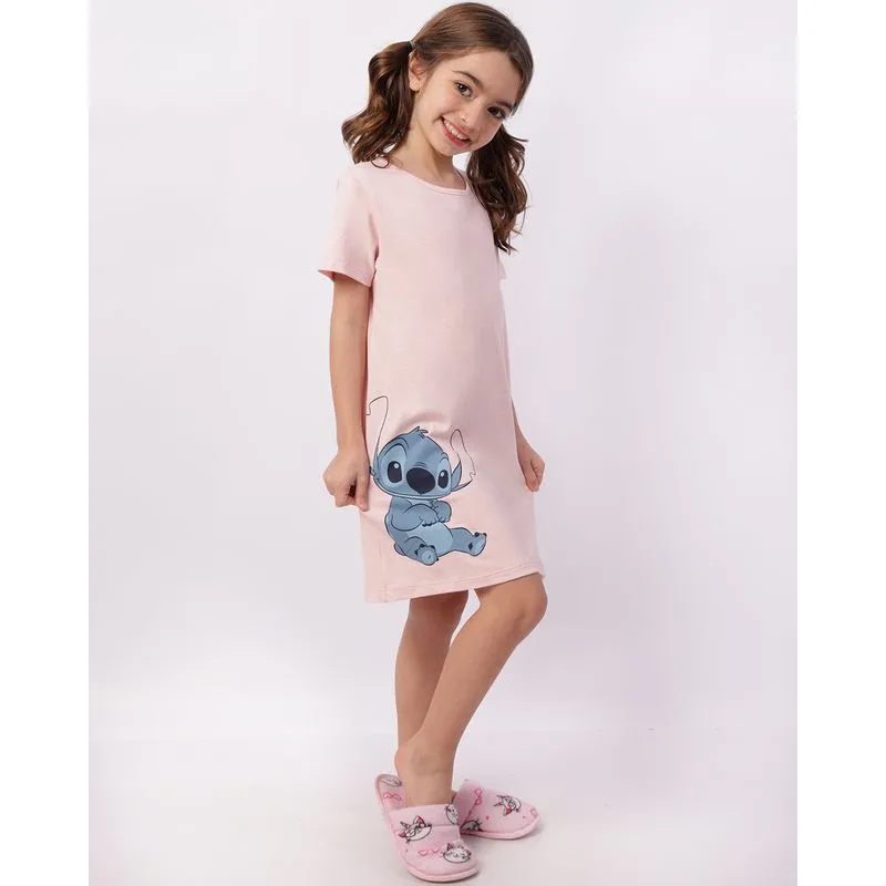 Camisola Infantil Disney Stitch Manga Curta Rosa 6