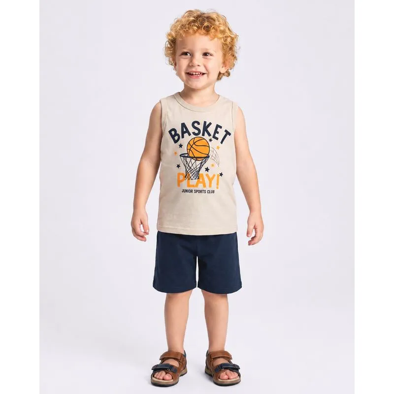 Conjunto Bebê Algodão com Estampa Basket Bege 3