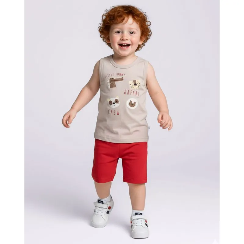 Conjunto Bebê Algodão Regata Estampa Animais Safari Bege 2