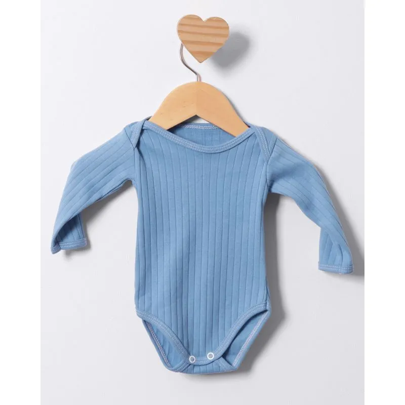 Body Bebê Manga Longa Canelado Azul G