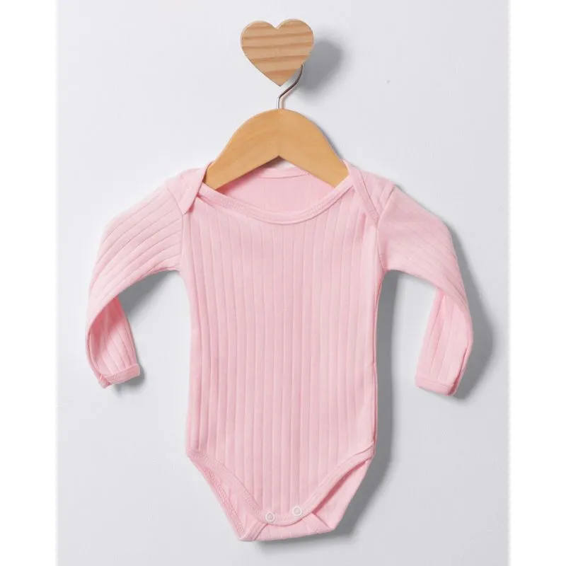 Body Bebê Manga Longa Canelado Rosa Claro G