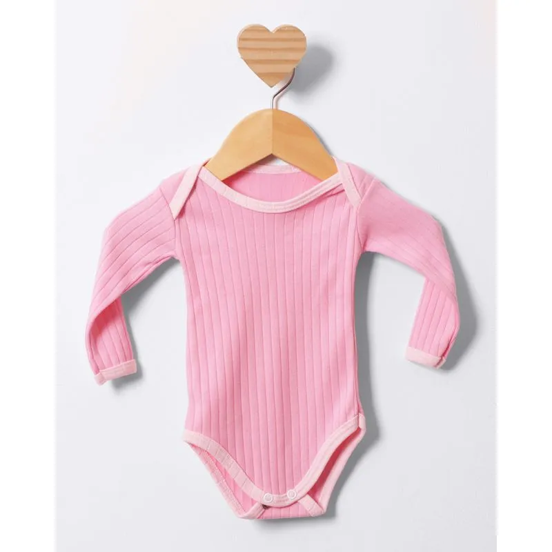 Body Bebê Manga Longa Canelado Rosa M