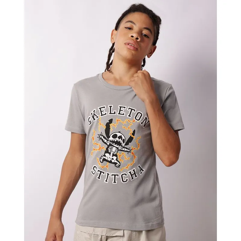 Camiseta Juvenil Disney Stitch Manga Curta Cinza 16
