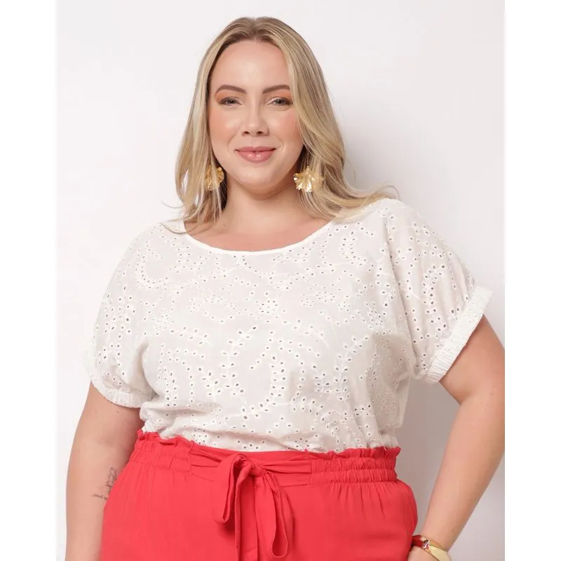 Blusa Plus Size Feminina Algodão Laise Berry & Co. Branca G3