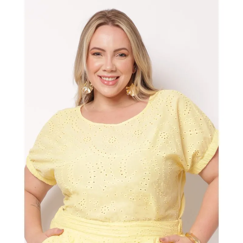 Blusa Plus Size Feminina Algodão Laise Berry & Co. Amarela G2