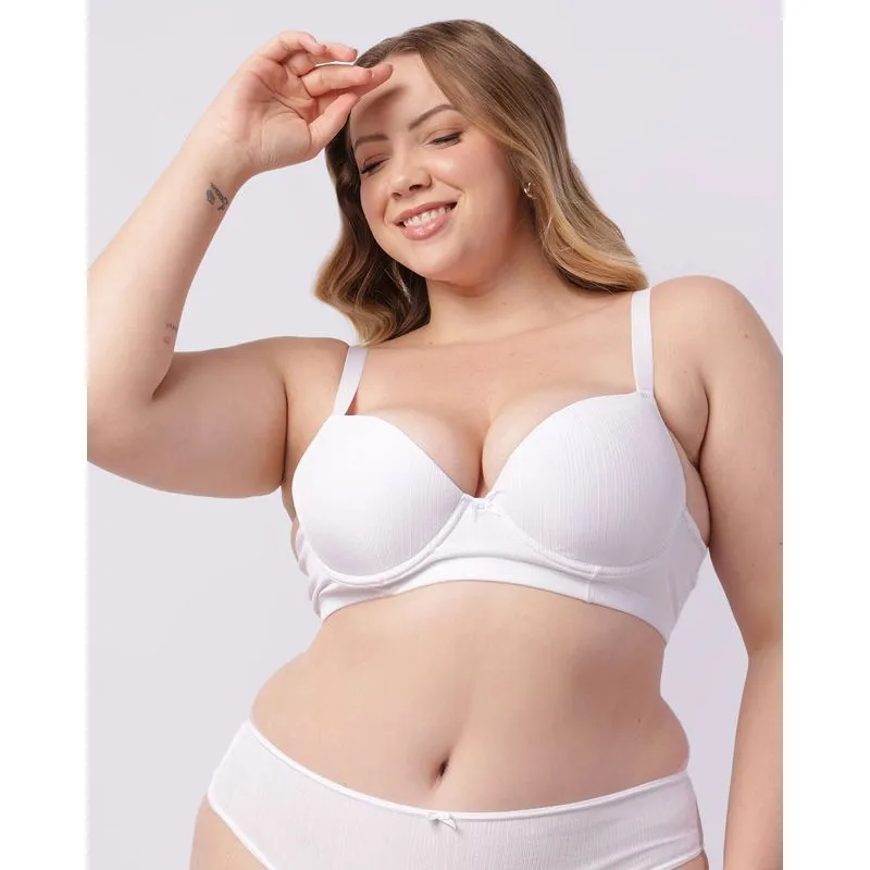 Sutiã Plus Size Feminino com Base e Bojo Canelado Branco 48