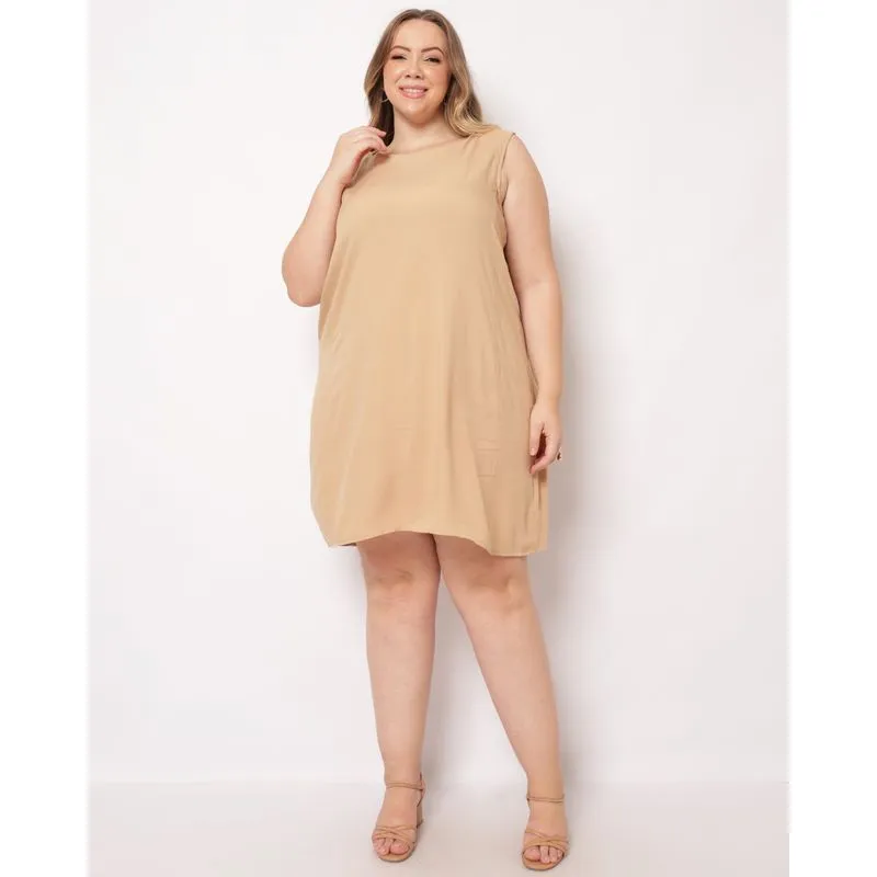 Vestido Plus Size Feminino Berry & Co. Curto Viscose com Zíper Bege G3