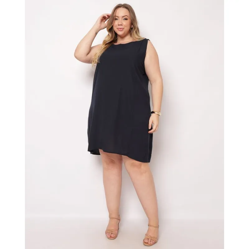 Vestido Plus Size Feminino Berry & Co. Viscose com Zíper Marinho G1