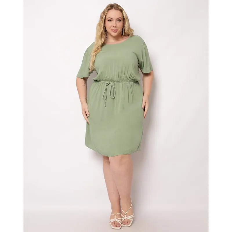Vestido Plus Size Feminino Curto Viscose Berry & Co. com Amarração Verde G2