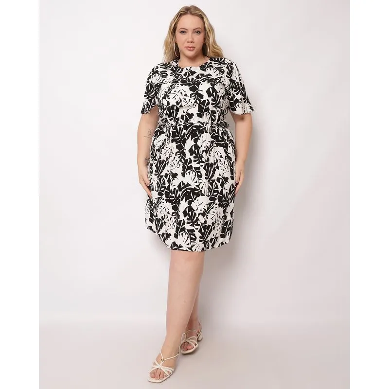 Vestido Plus Size Feminino Curto Berry & Co. Viscose Floral Preto G3