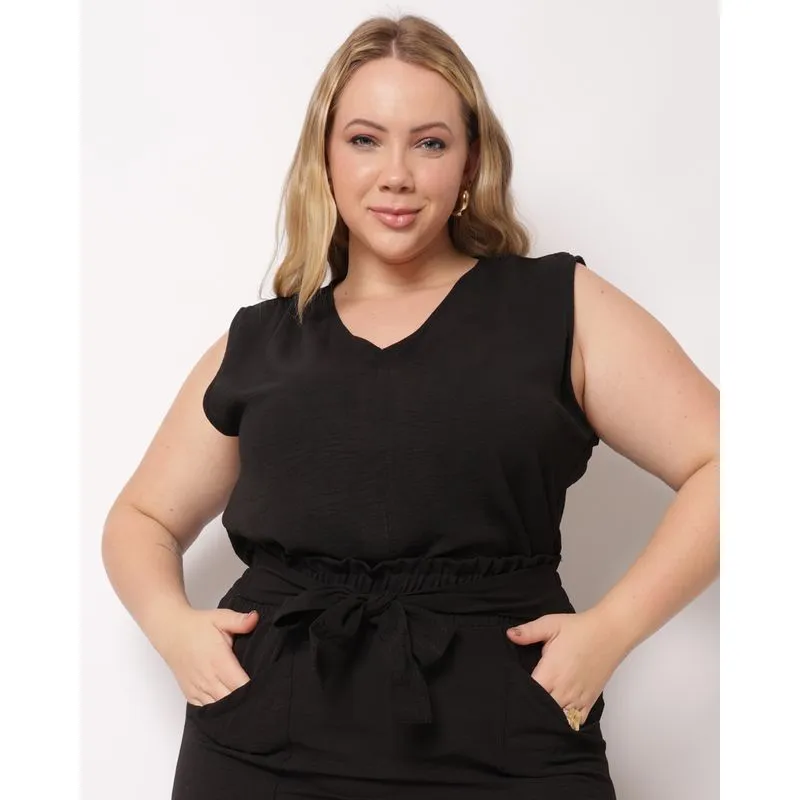 Regata Plus Size Feminina Berry & Co. com Recorte Preta G2