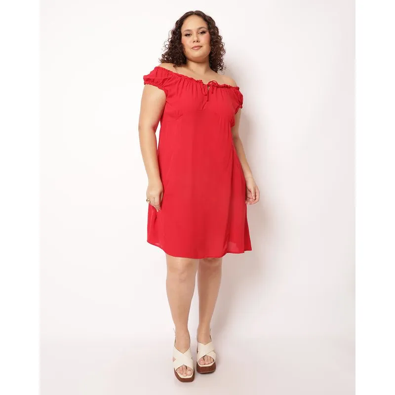 Vestido Plus Size Feminino Berry & Co. Curto Ombro a Ombro Vermelho G2
