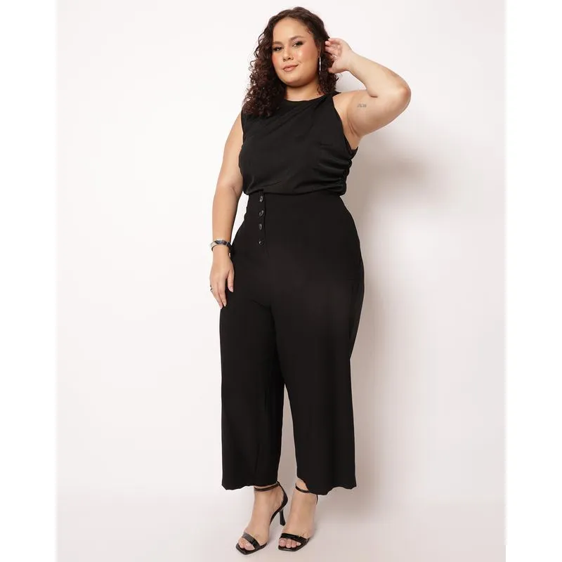 Calça Plus Size Feminina Berry & Co. Wide Leg Preta G3